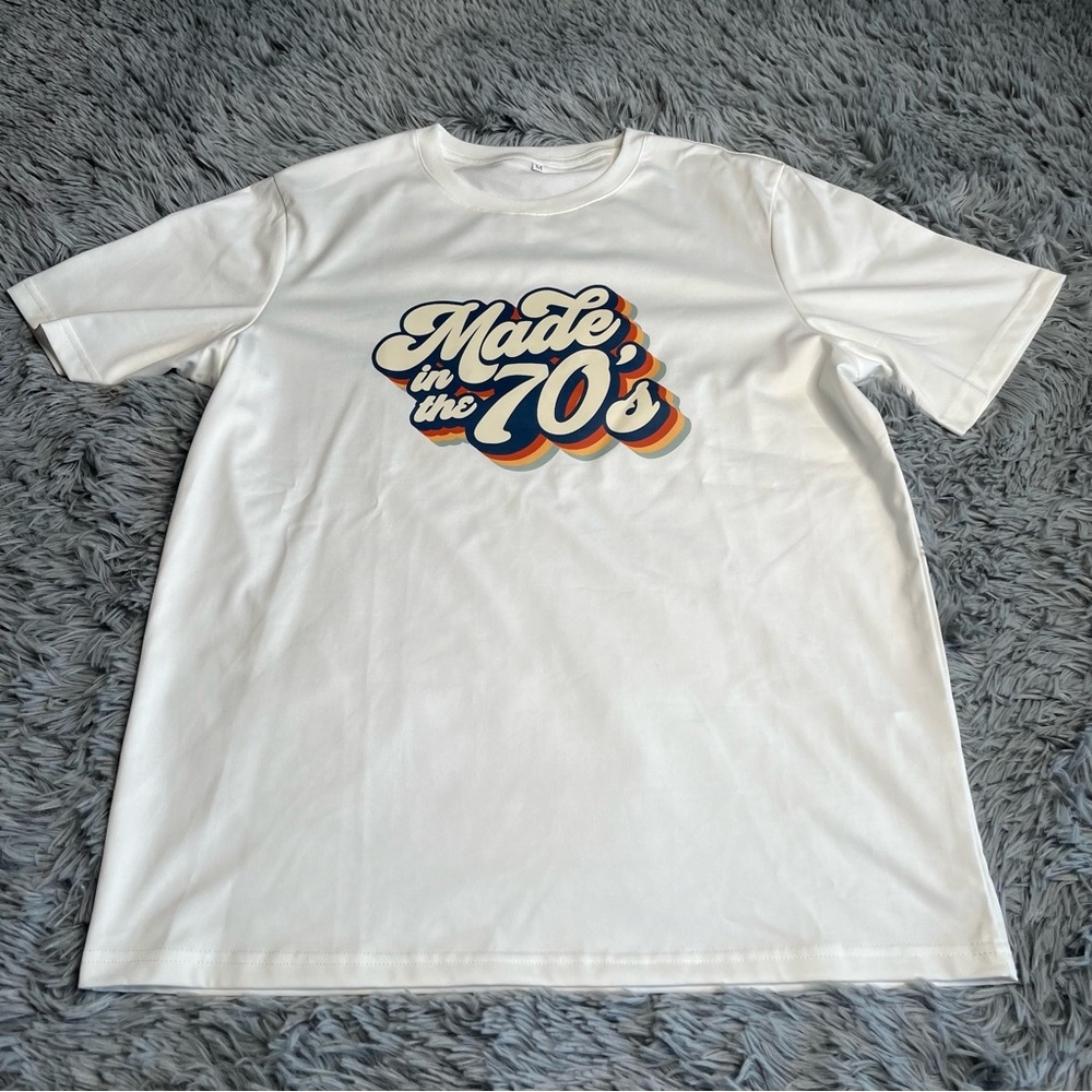 70s Tshirt Womens Medium Made in the 70s GenX White Graphic Hippie Short Sleeve